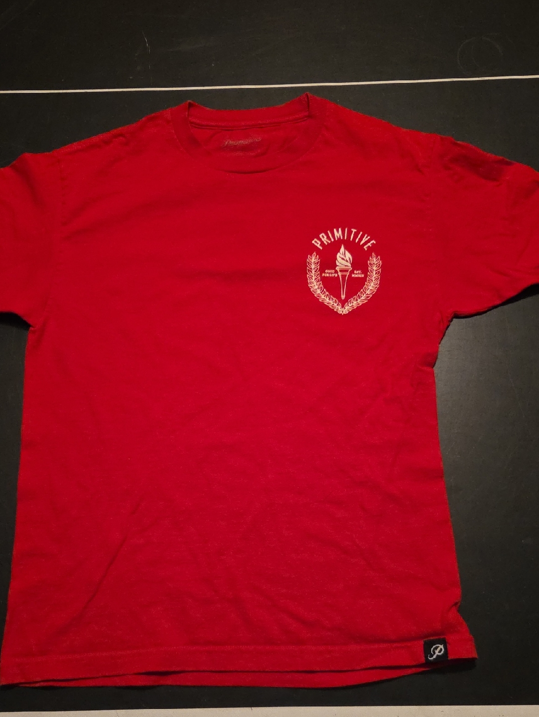 Primitive Red Short Sleeve Tee With White Logo Chest Print